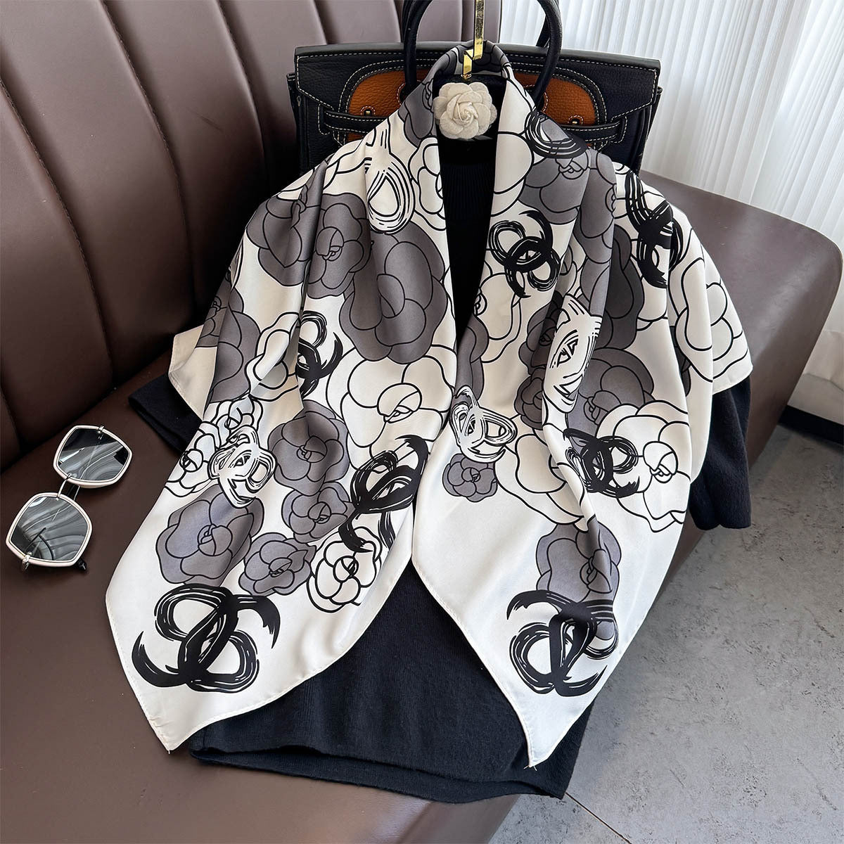 Summer Korean version of simple striped scarf twill square scarf 90cm fashionable versatile sunscreen shawl headscarf women