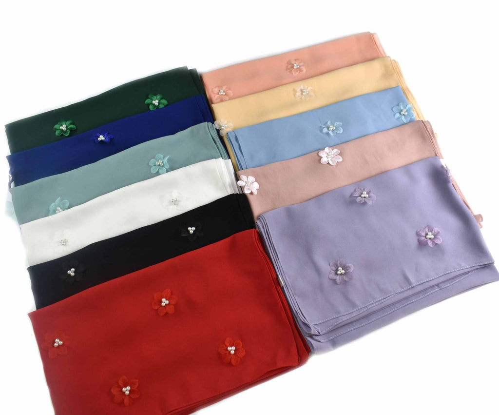 New pearl chiffon flower bead scarf Middle East Africa hijab