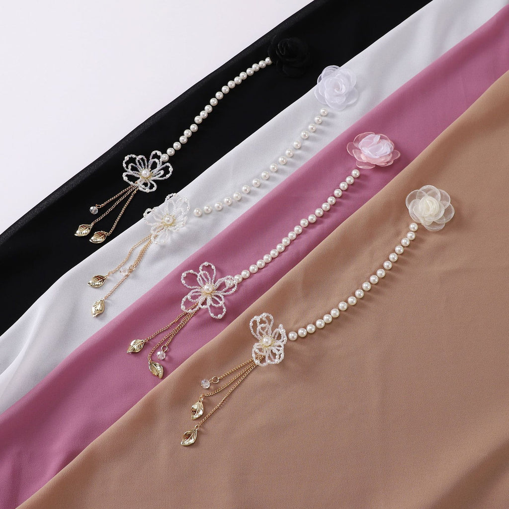 New pearl chiffon pearl flower shawls square scarf Malaysia headscarf