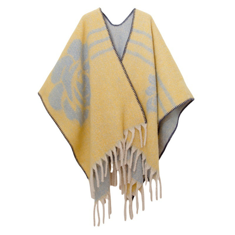 Shawl 2025 new European and American autumn and winter circle yarn imitation mohair thickened jacquard flower cape