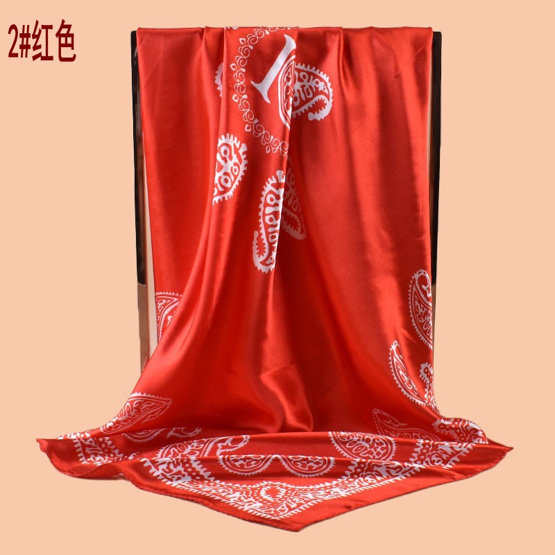 2025 new 90cm-color simple cashew flower printing square scarf with sunscreen, bag head silk scarf decoration, scarf