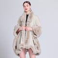 European and American autumn and winter new knitted fur collar loose cape shawl cape with medium and long imitation fur coat women