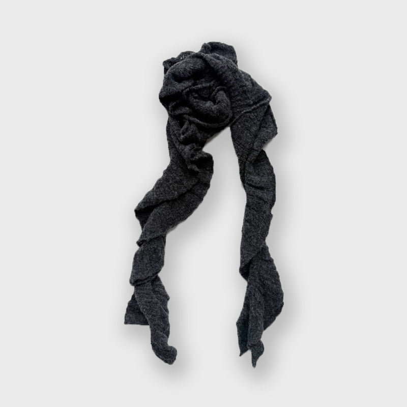 Niche Y2K vintage ruffle edge wool blended knitted scarf women's autumn and winter with spiral scarf