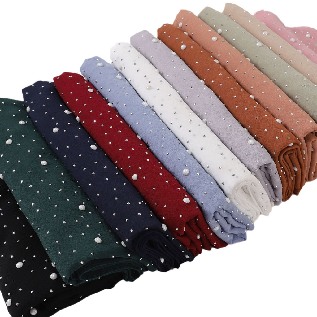 New Pearl Chiffon Ceramic Gypsy Star Diamond Long Towel Yarn Middle East Malay Head Towel hijab