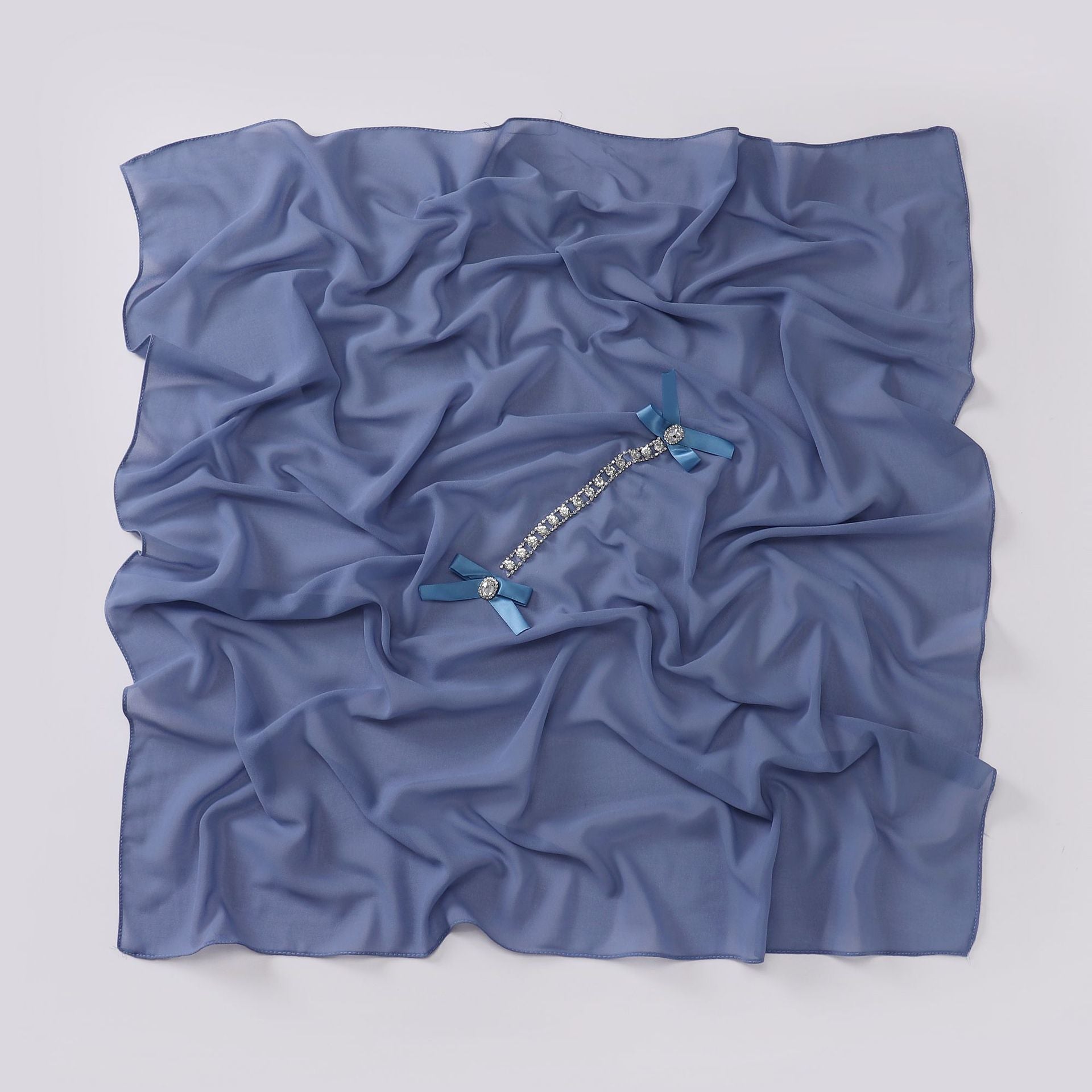 New pearl chiffon high-quality rhinestone bow square scarf headscarf