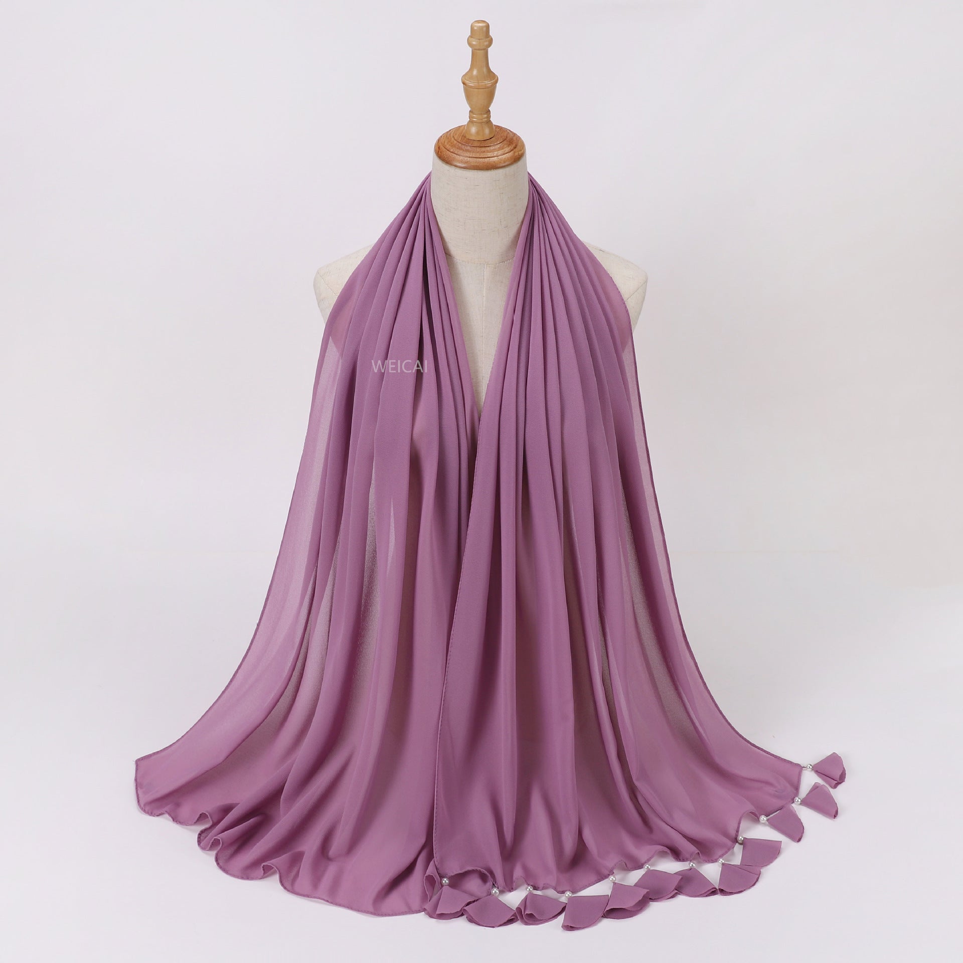 New solid color pearl chiffon flower fringed scarf  scarf Middle East headscarf hijab Malay long scarf