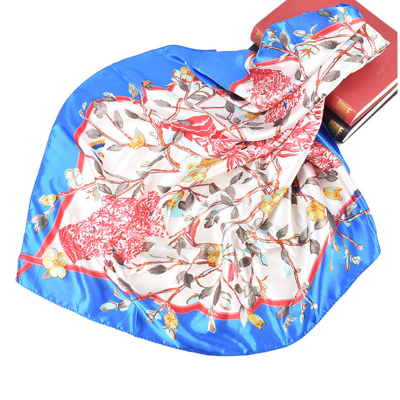 Autumn and winter new simple ethnic style blue and white porcelain vase pattern silk scarf printing 90 color diced high-end large square scarf