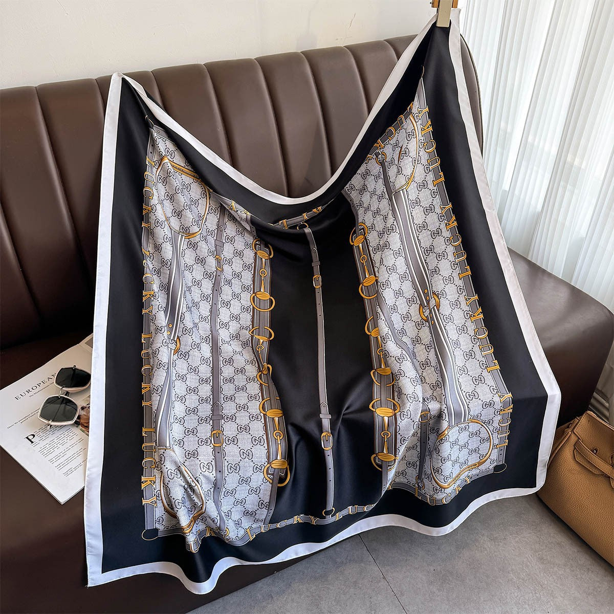 New square scarf, French retro silk scarf, women's twill silk scarf, neck cover, shawl printed scarf, weatherproof