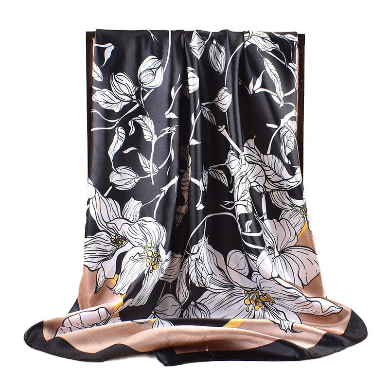 Spring new scarf thin imitation silk retro printing light luxury silk scarf 90 color diced high-end square scarf