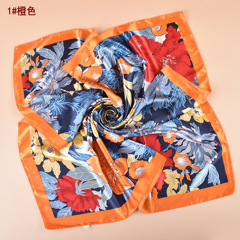 Spring new sweet flower simulation silk printing silk scarf head scarf 90 color diced light luxury square scarf
