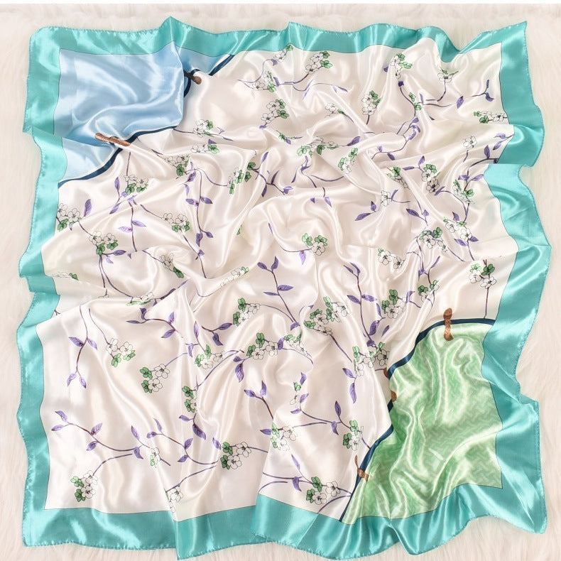 Summer new fashion small fresh plum blossom 90 square scarves women, printed fashion large silk scarves, scarves silk scarves