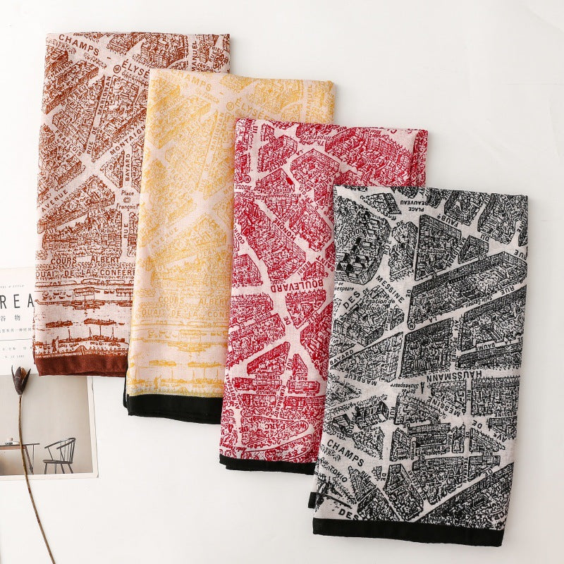 fashion modern printing frame silk scarf travel vacation shawl