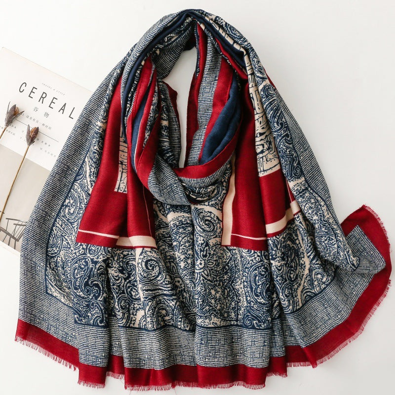 ethnic style cotton and linen feel scarf positioning cashew nut geometric silk scarf thick shawl women