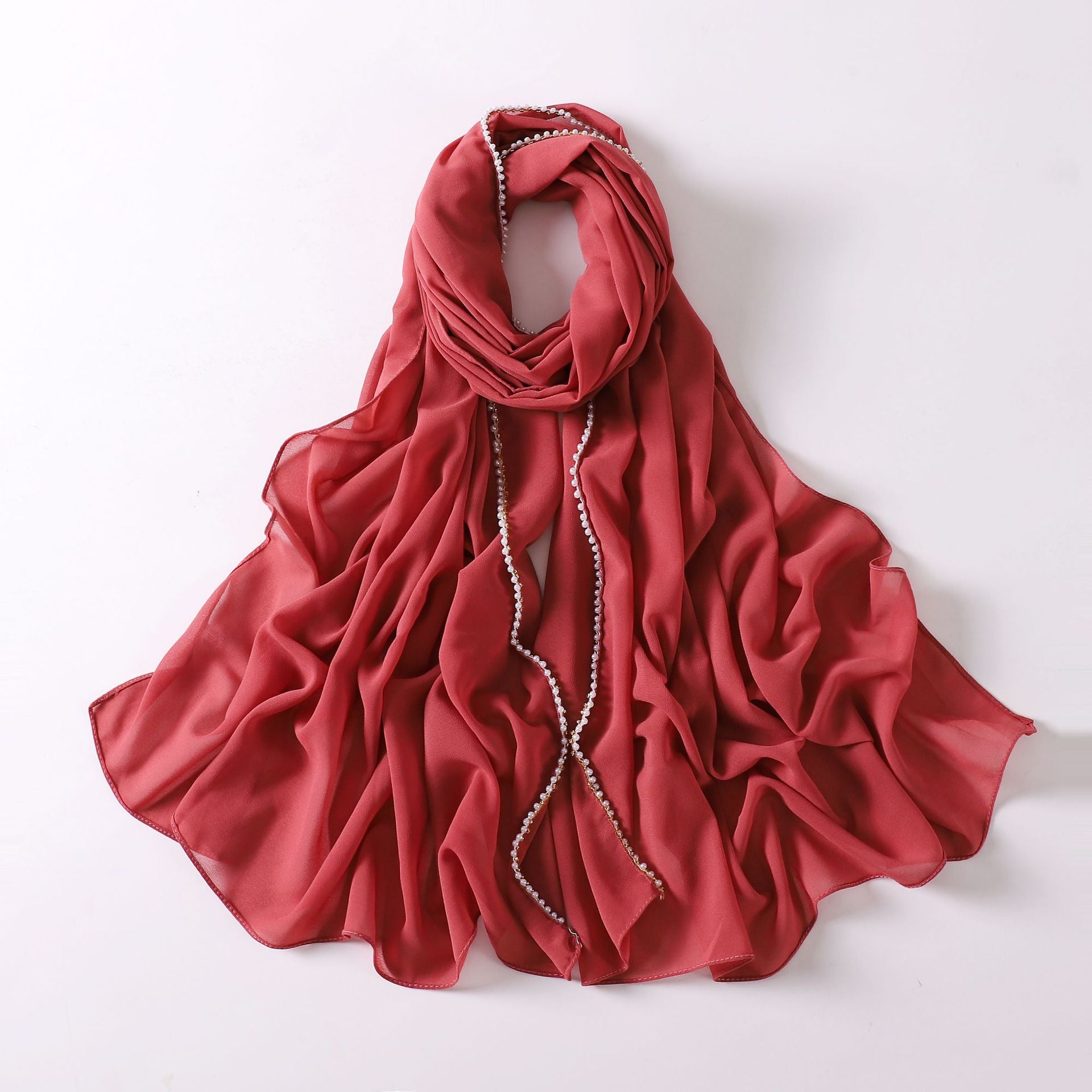 75D pearl chiffon double chain beaded scarf Malaysian headscarf Middle East Africa hijab