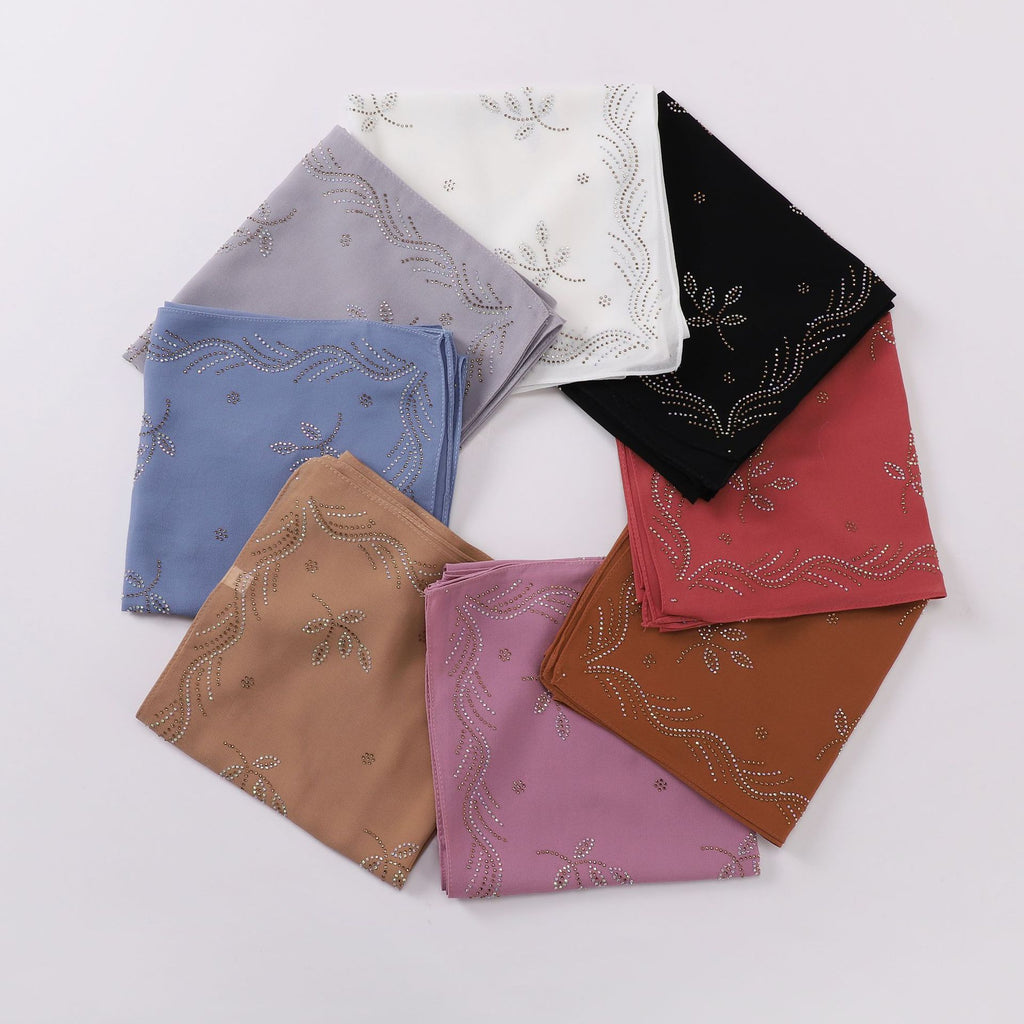 New Pearl Chiffon Leaf Hot Diamond Square Scarf 90 × 90cm Women Headscarf