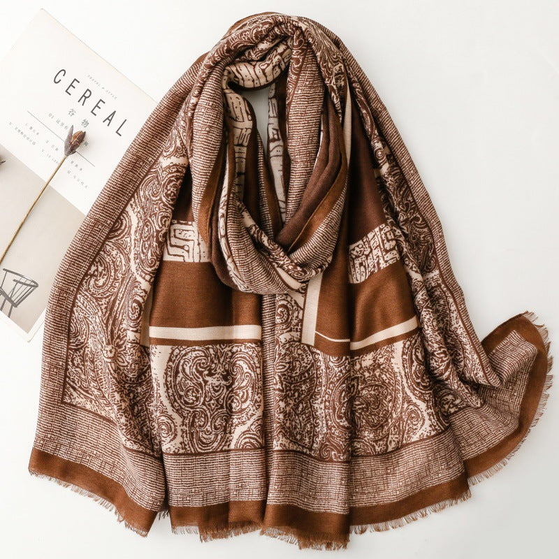 ethnic style cotton and linen feel scarf positioning cashew nut geometric silk scarf thick shawl women