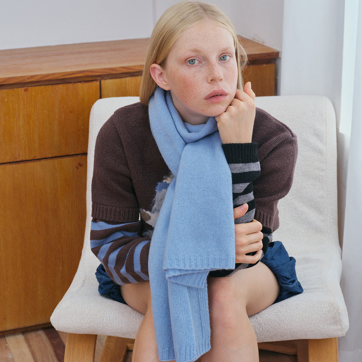 Selected 100% wool solid color old money wind pure wool scarf women's winter Korean bai with knitted shawl