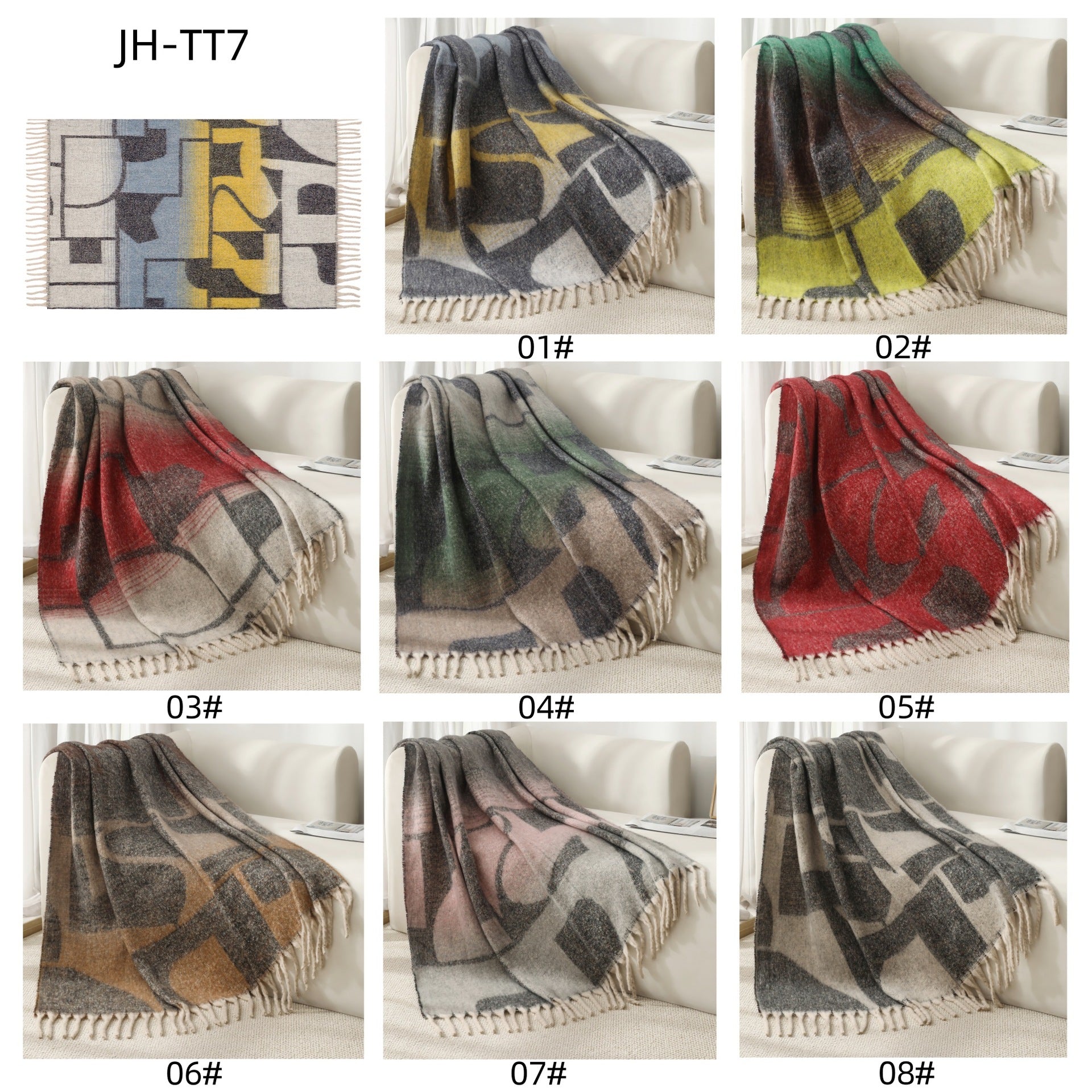 Blanket new European and American autumn and winter imitation mohair thickened geometric large shawl jacquard blanket