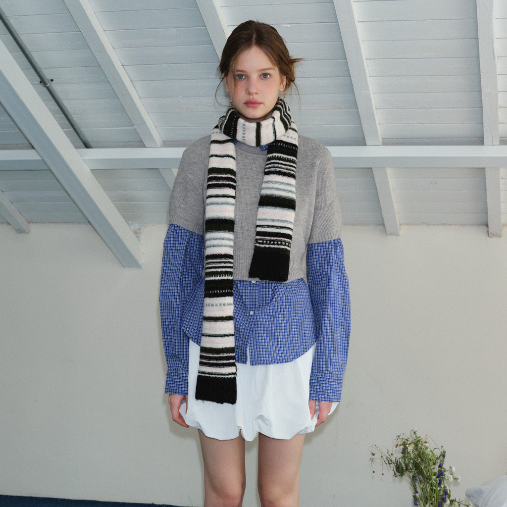 Niche designer wool blended multi-color striped scarf women's autumn and winter with soft knitted color matching scarf