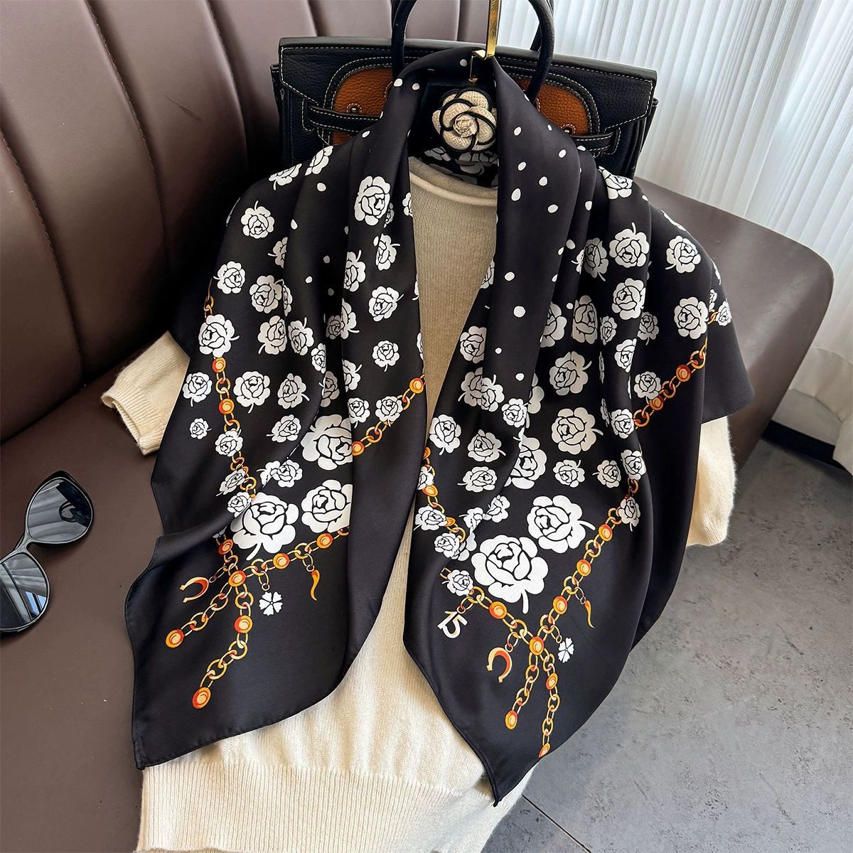 Summer Korean version of simple striped scarf twill square scarf 90cm fashionable versatile sunscreen shawl headscarf women