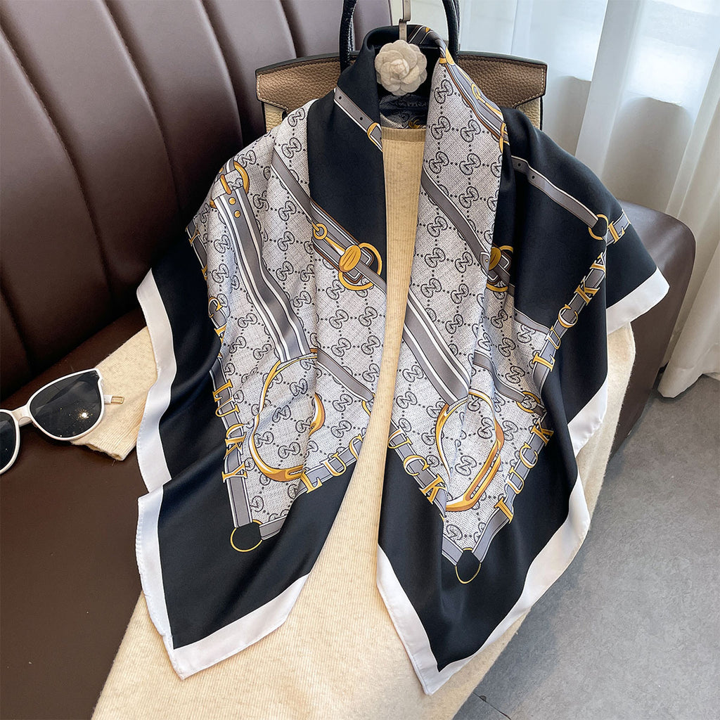 Spring and Autumn new letter 90 printed large square scarf women's travel sunscreen shawl temperament versatile thin scarf