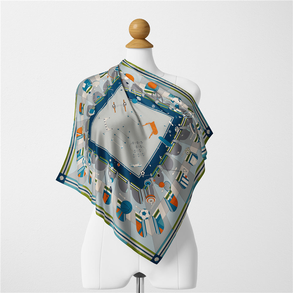 Simple, fashionable and versatile, geometric line printed scarf 53cm small square scarf, women's headband, wristband