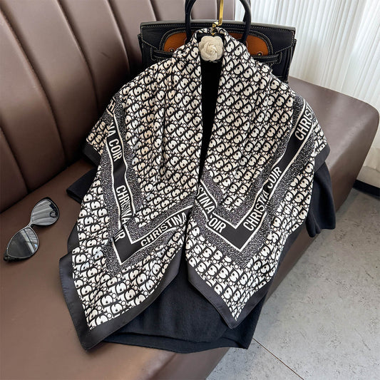Fashion Letter D Home Printed Scarf Shawl 90cm Large Square Scarf Ladies Sunscreen Silk Scarf Headscarf