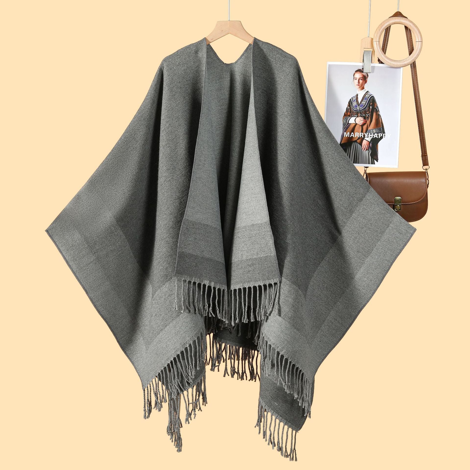 New product temperament simple tassel frame large shawl new Nepal travel out warm photo cardigan