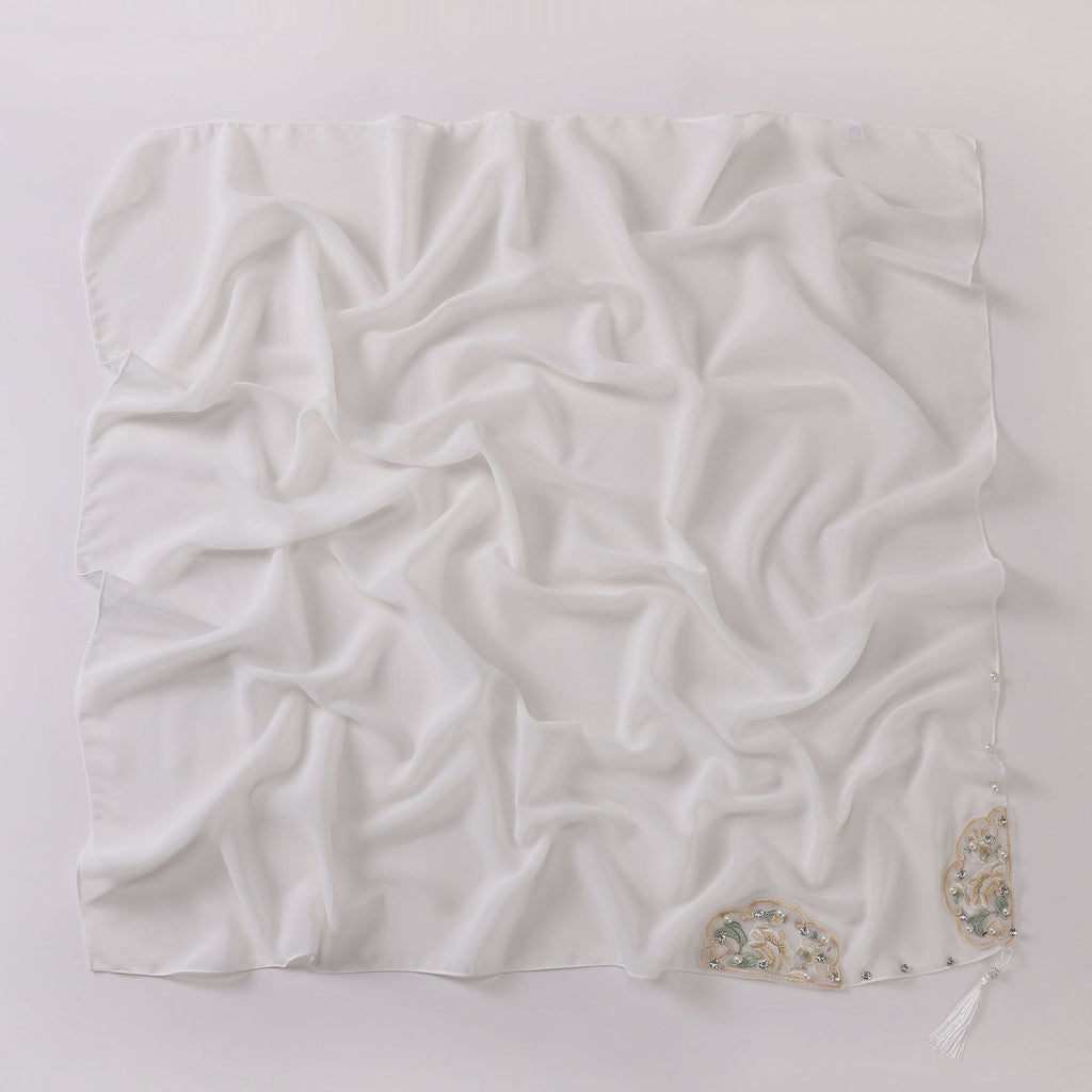 New pearl chiffon national style embroidered square scarf high-grade diamond fringed yarn