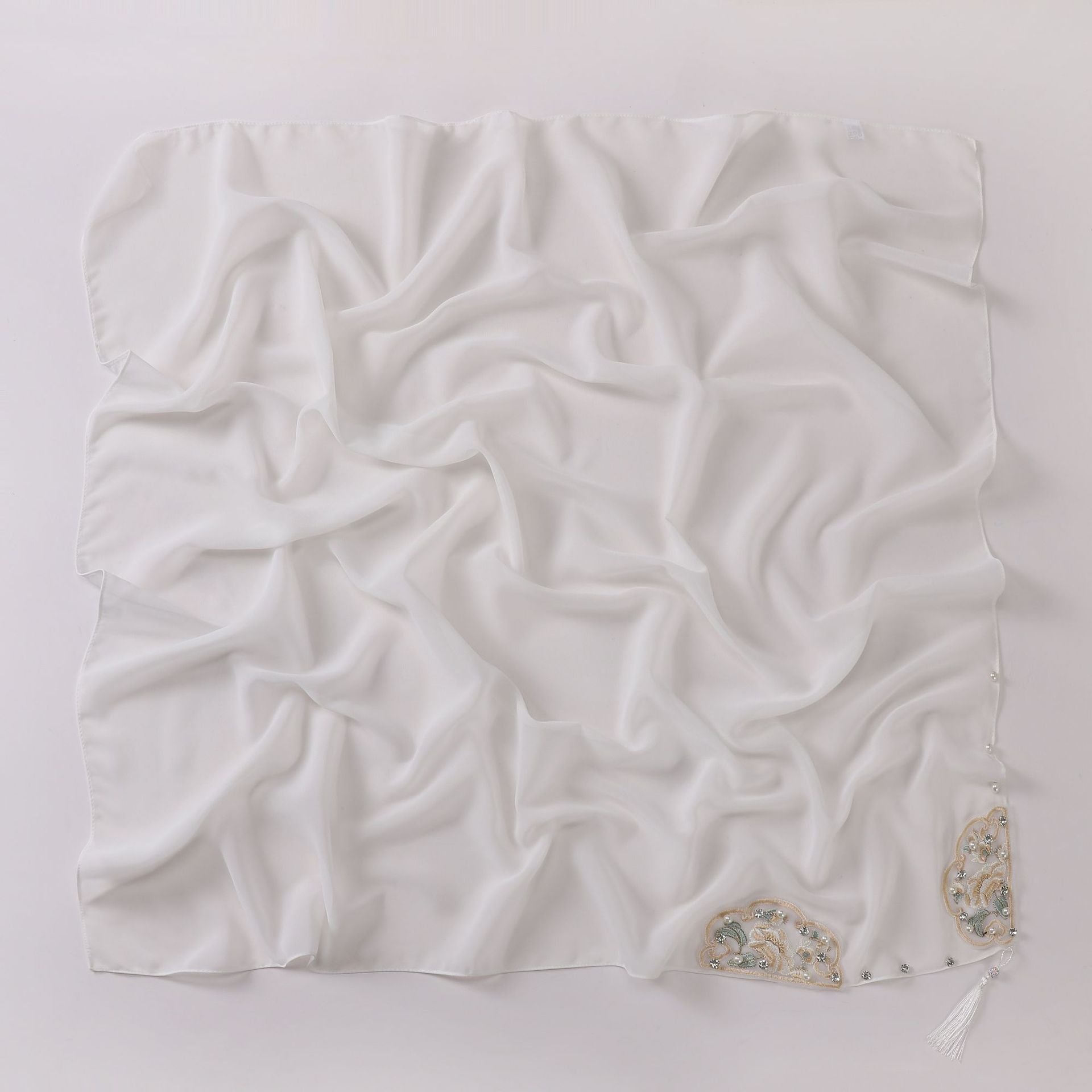 New pearl chiffon national style embroidered square scarf high-grade diamond fringed yarn