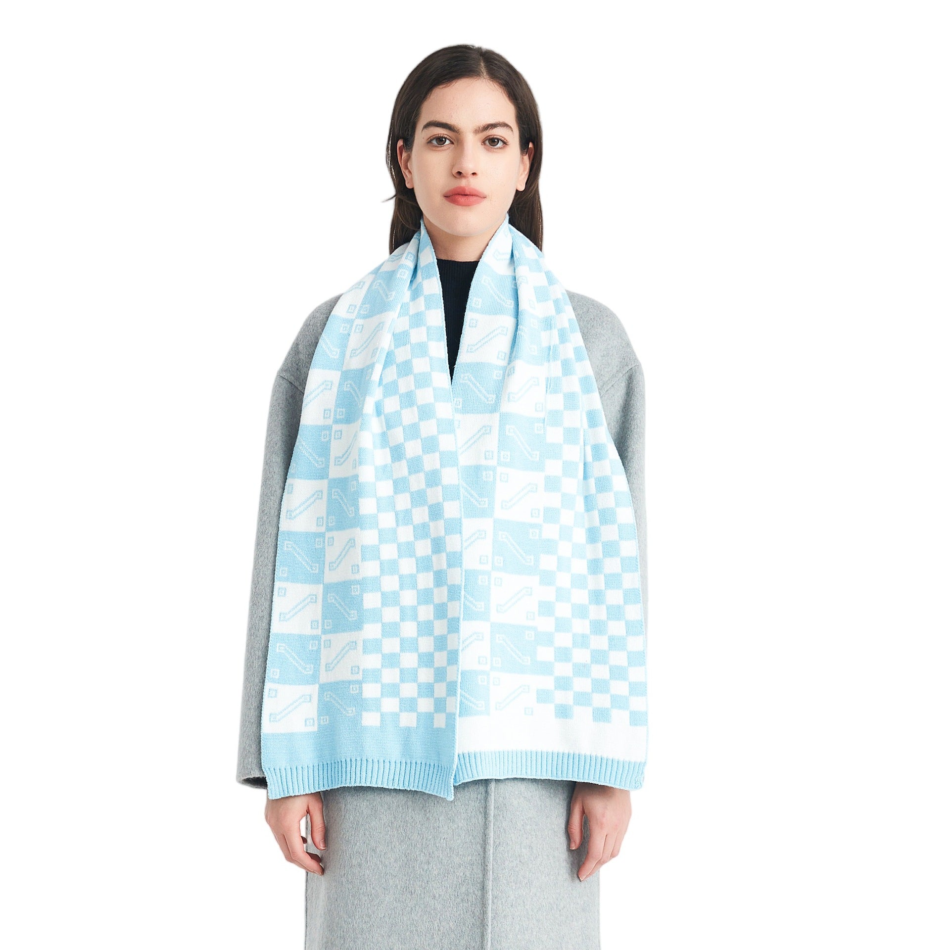 New autumn and winter wool scarf Korean version of male and female student couple acrylic knitted plaid scarf