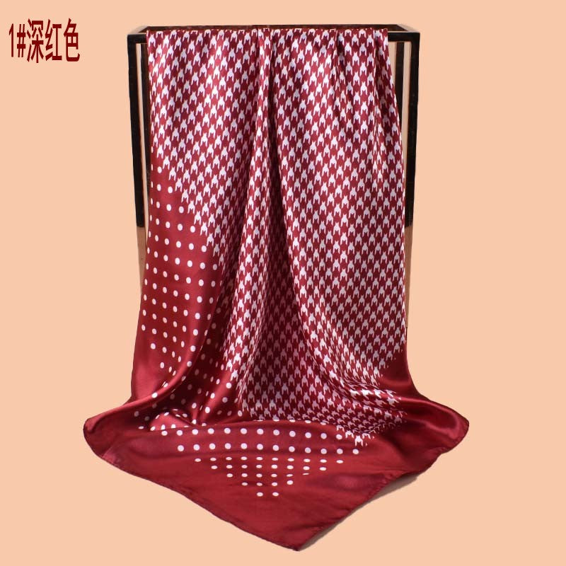 2025 new 90-satin polka dot thousand bird grid printed square scarf with sunscreen, bag head silk scarf decoration, scarf