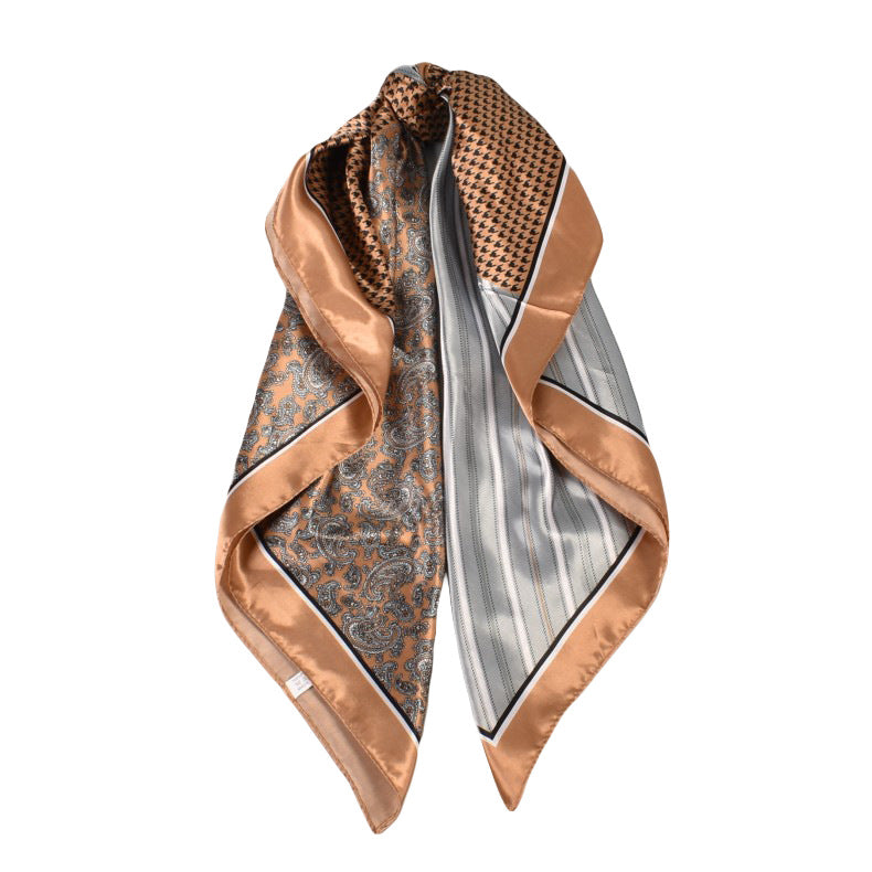 European and American fashion new 90cm-satin color matching striped small cashew generous silk scarf, annual scarf