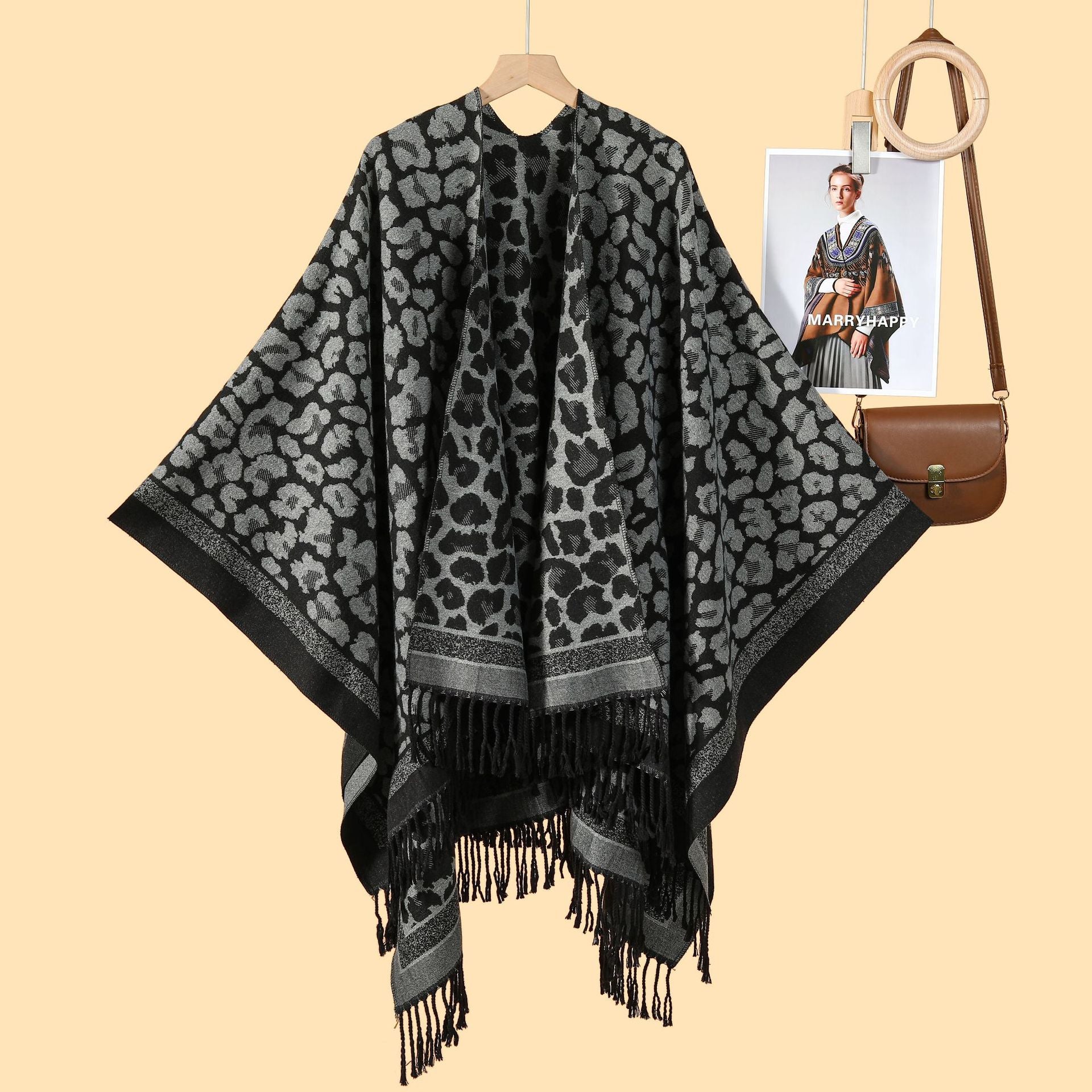 New product temperament simple tassel frame large shawl new Nepal travel out warm photo cardigan