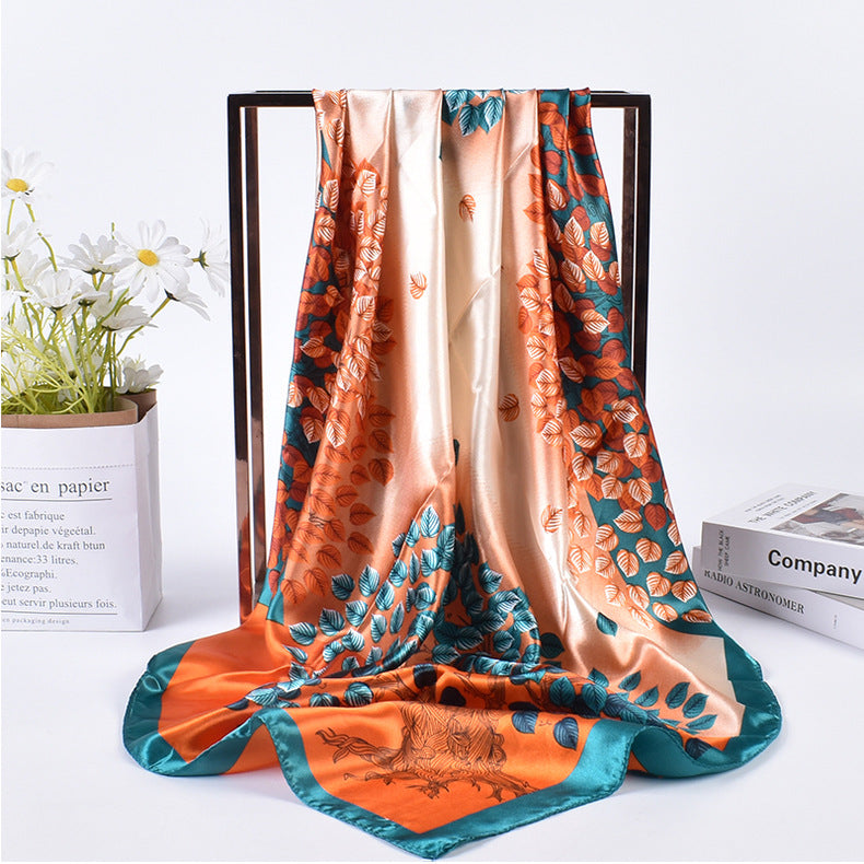 New fashionable retro multicolored leaf print 90-color diced large square scarf silk scarf headscarf