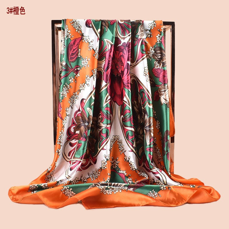 Spring new fashion large shawl simulation silk plant printing silk scarf head scarf 90-color diced large square scarf batch