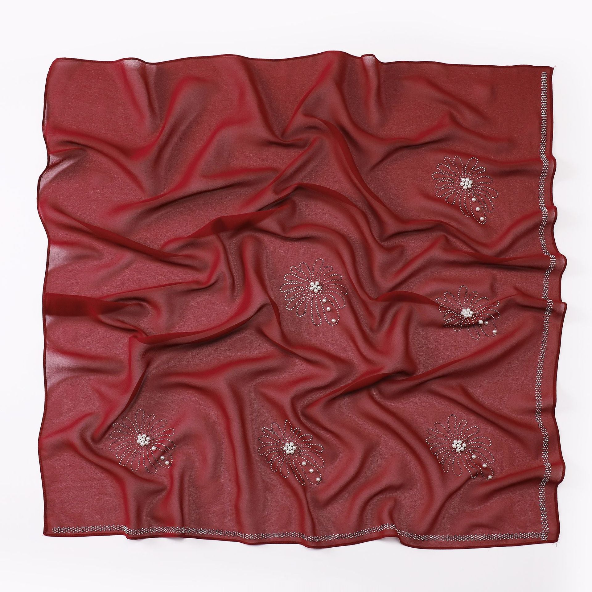 new pearl chiffon chrysanthemum hot diamond bead square scarf yarn headscarf