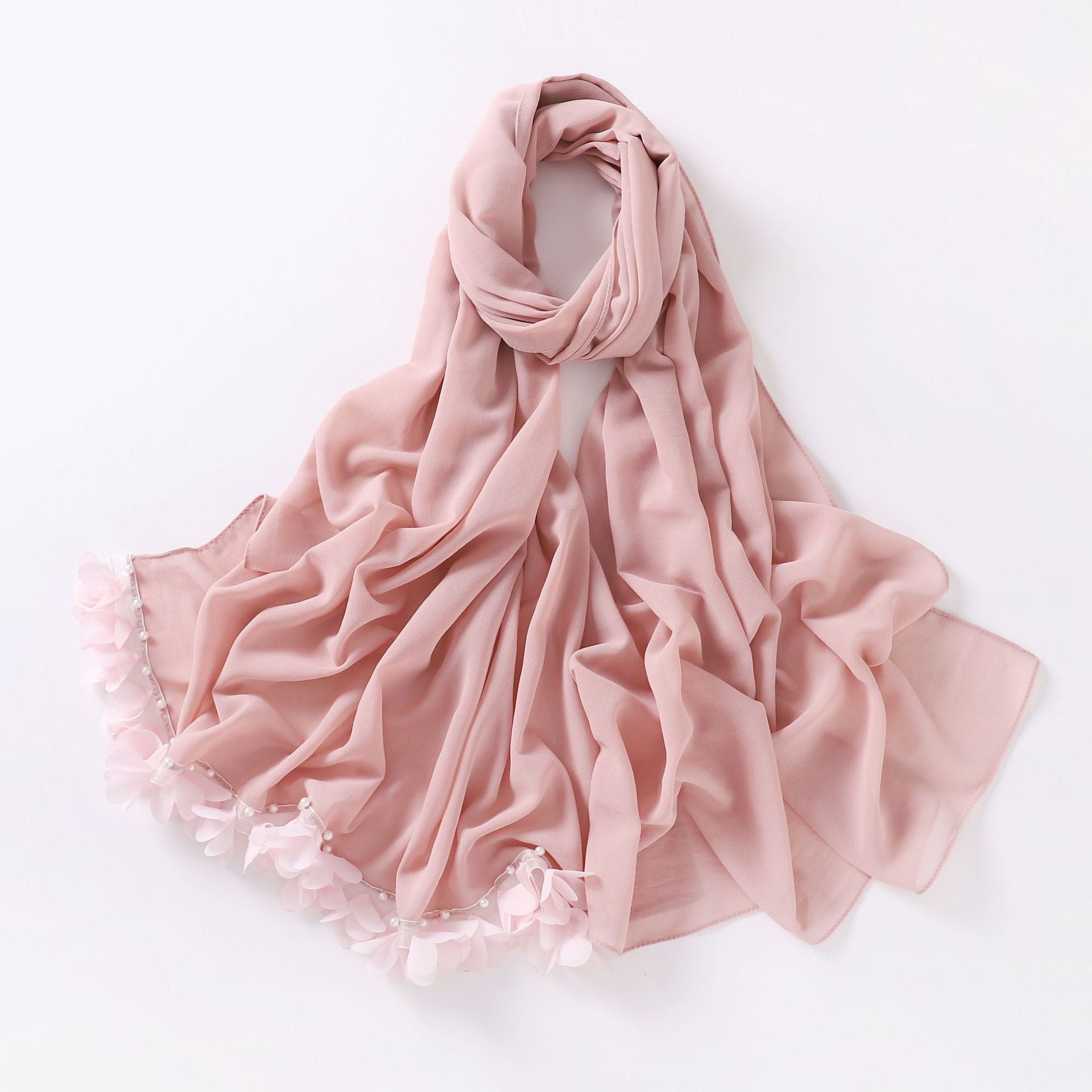 New pearl chiffon flower lace bead scarf middle east headscarf malaysia hijab