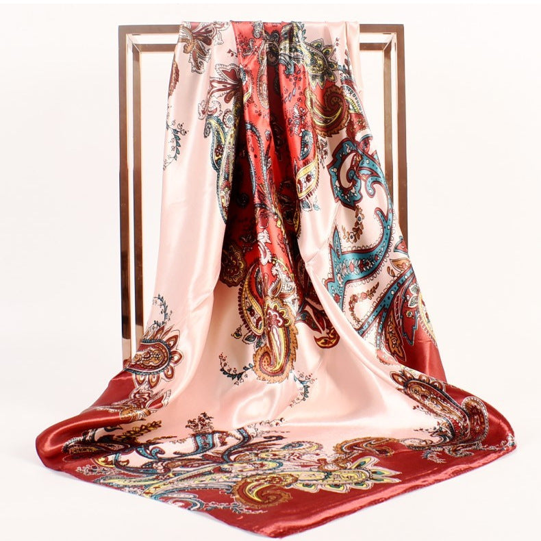 Fashion women's autumn and winter new large cashew flower large square scarf silk scarf, printed fashion headscarf