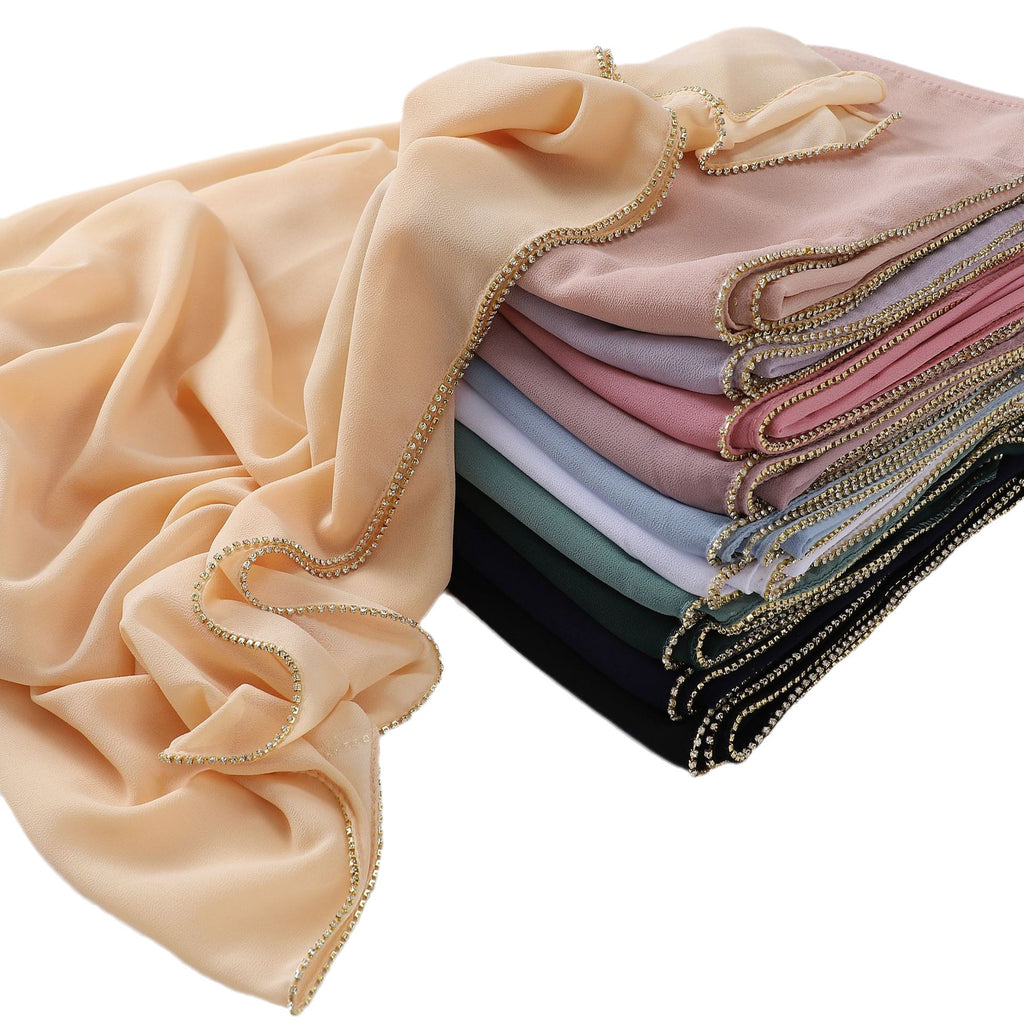 New Pearl Chiffon High Quality Diamond Claw Chain Scarf Yarn Middle East Africa Headscarf