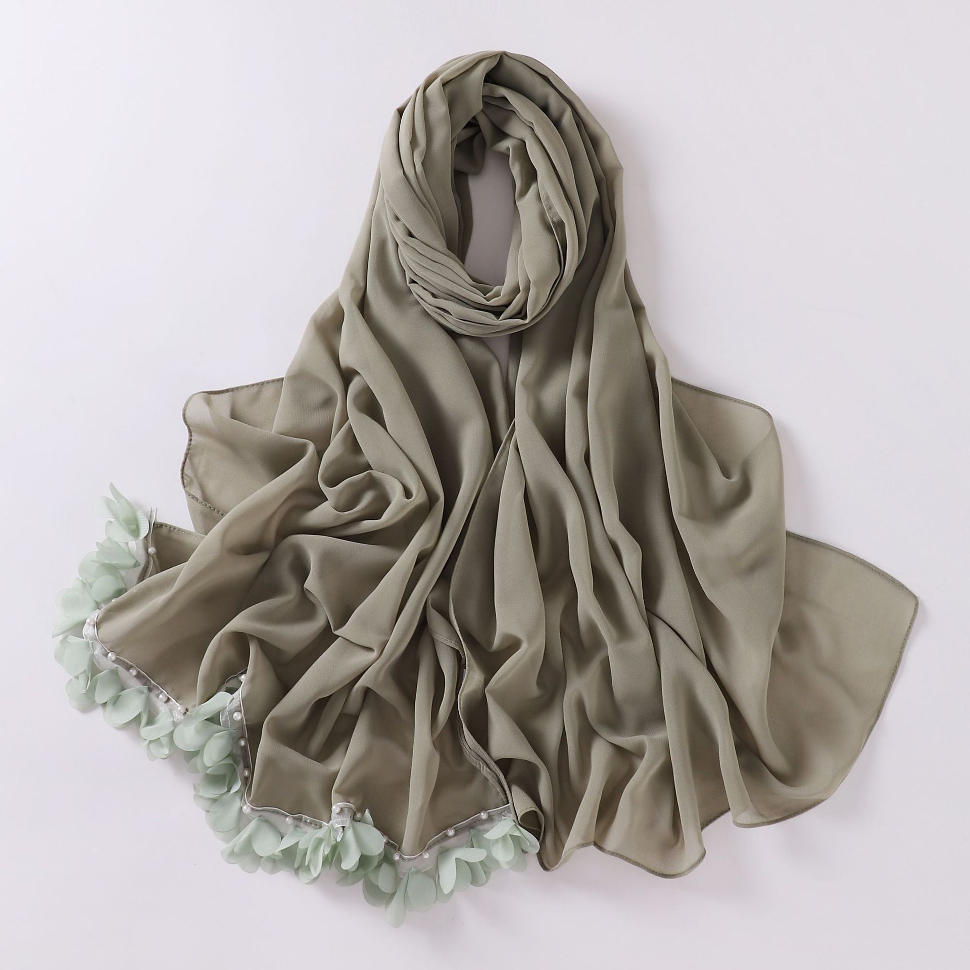 New pearl chiffon flower lace bead scarf middle east headscarf malaysia hijab