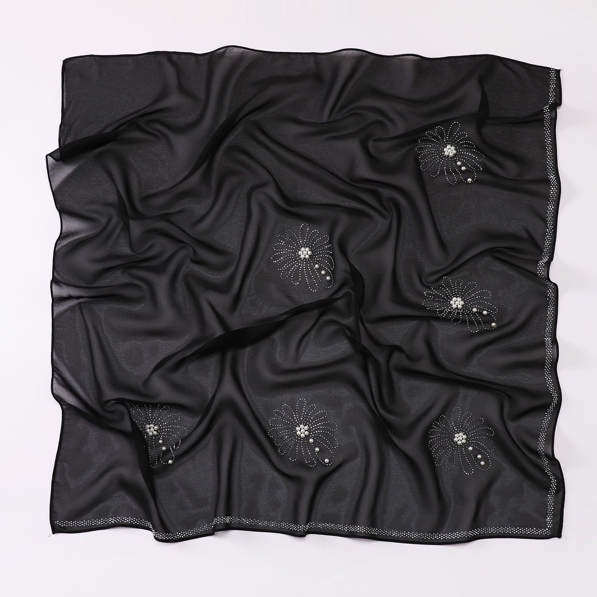 new pearl chiffon chrysanthemum hot diamond bead square scarf yarn headscarf