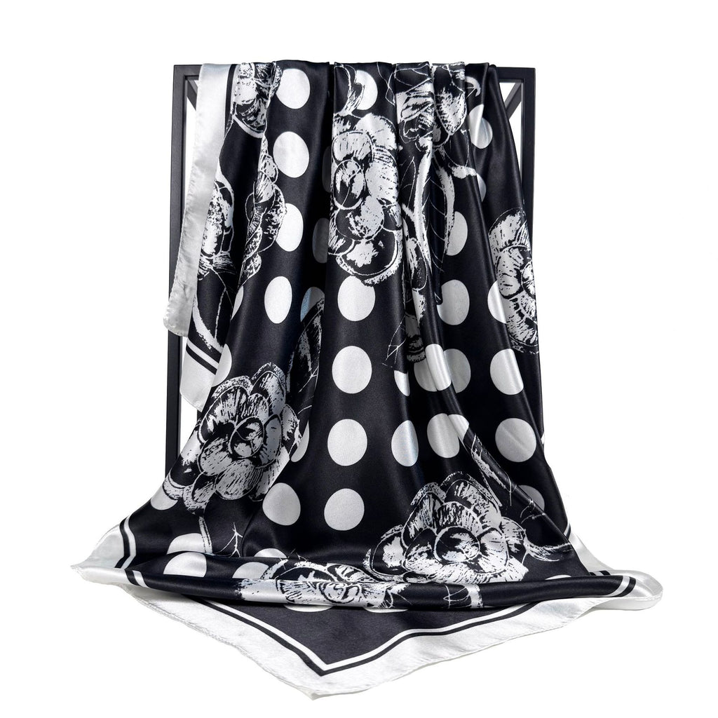 Simple and elegant plant flower flower, satin 90 square scarf, high-end women's headscarf with hand gift silk scarf