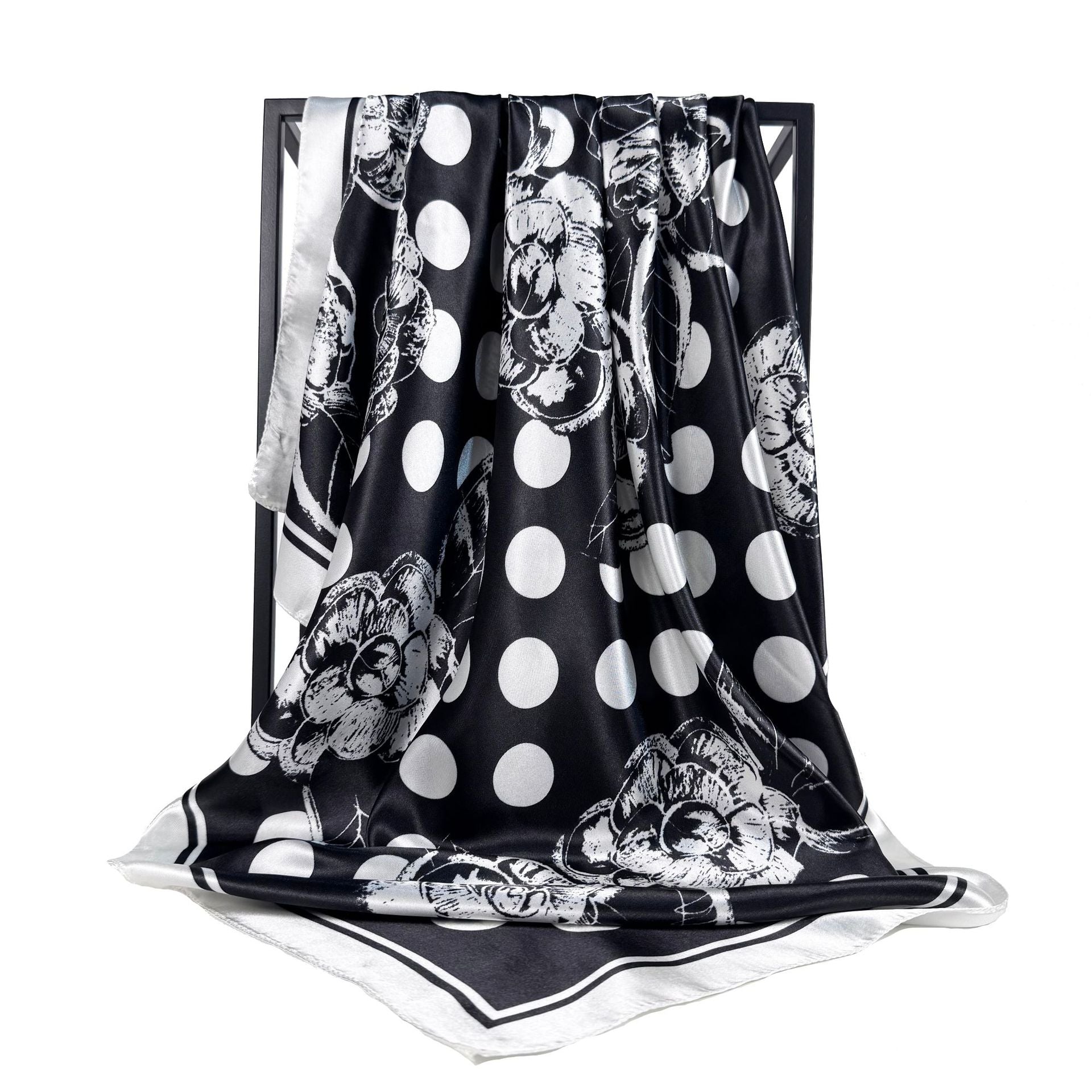 Simple and elegant plant flower flower, satin 90 square scarf, high-end women's headscarf with hand gift silk scarf
