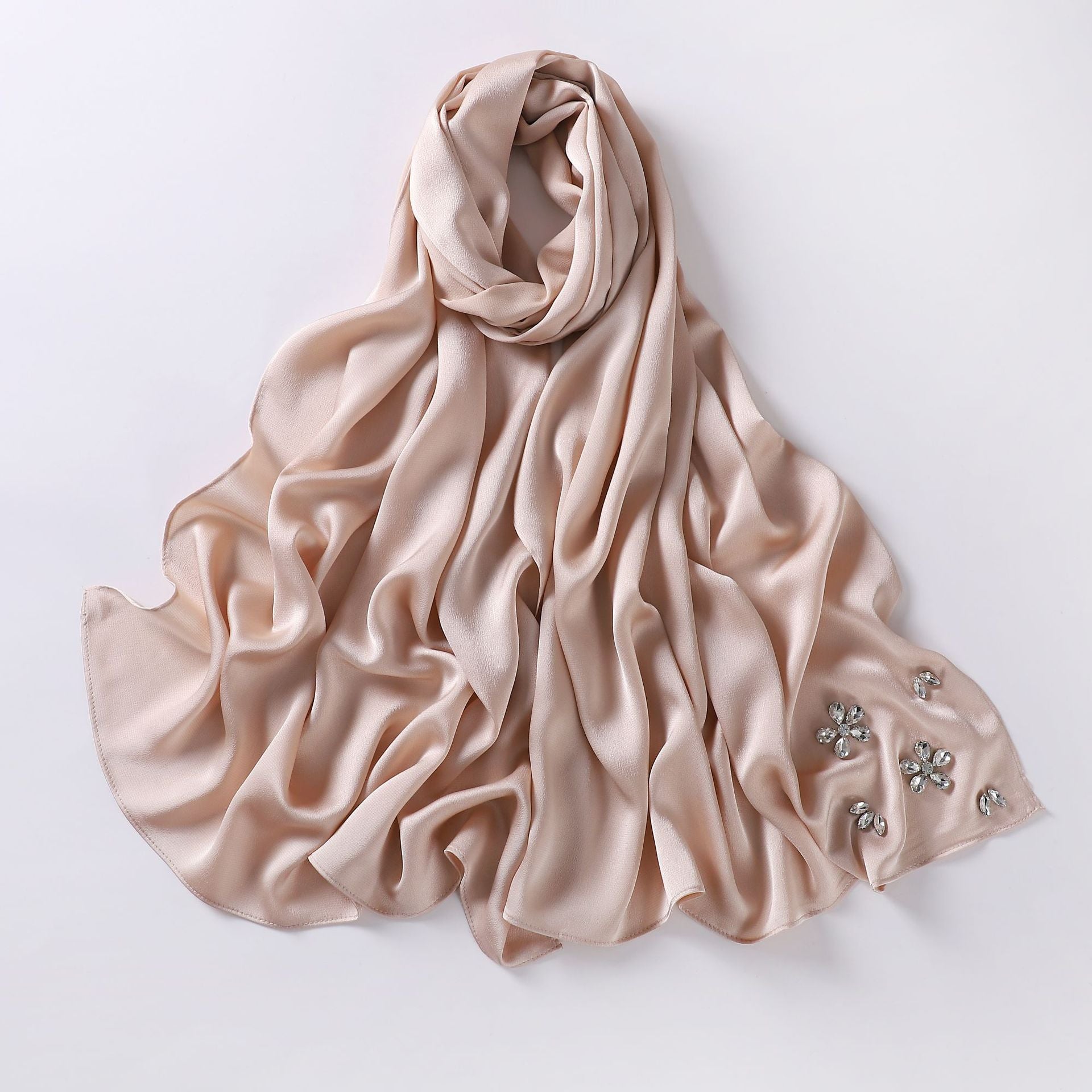 Simulation silk bubble chiffon handmade diamond-encrusted scarf gauze malay headscarf headscarf hijab