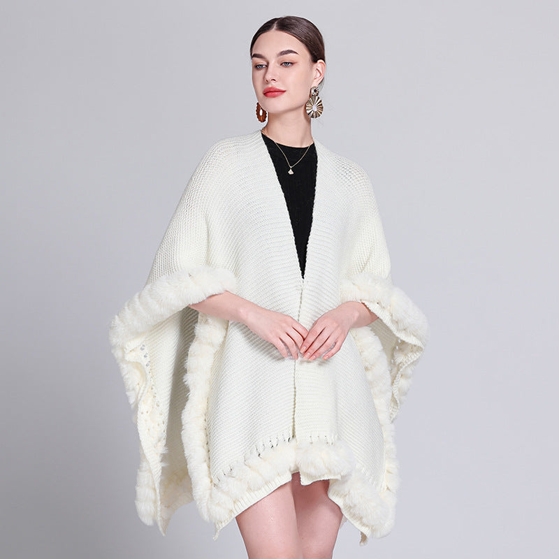 Internet celebrity new autumn and winter solid color knitted cape shawl super fairy sweater jacket cape ethnic style women's outdoor wear warm