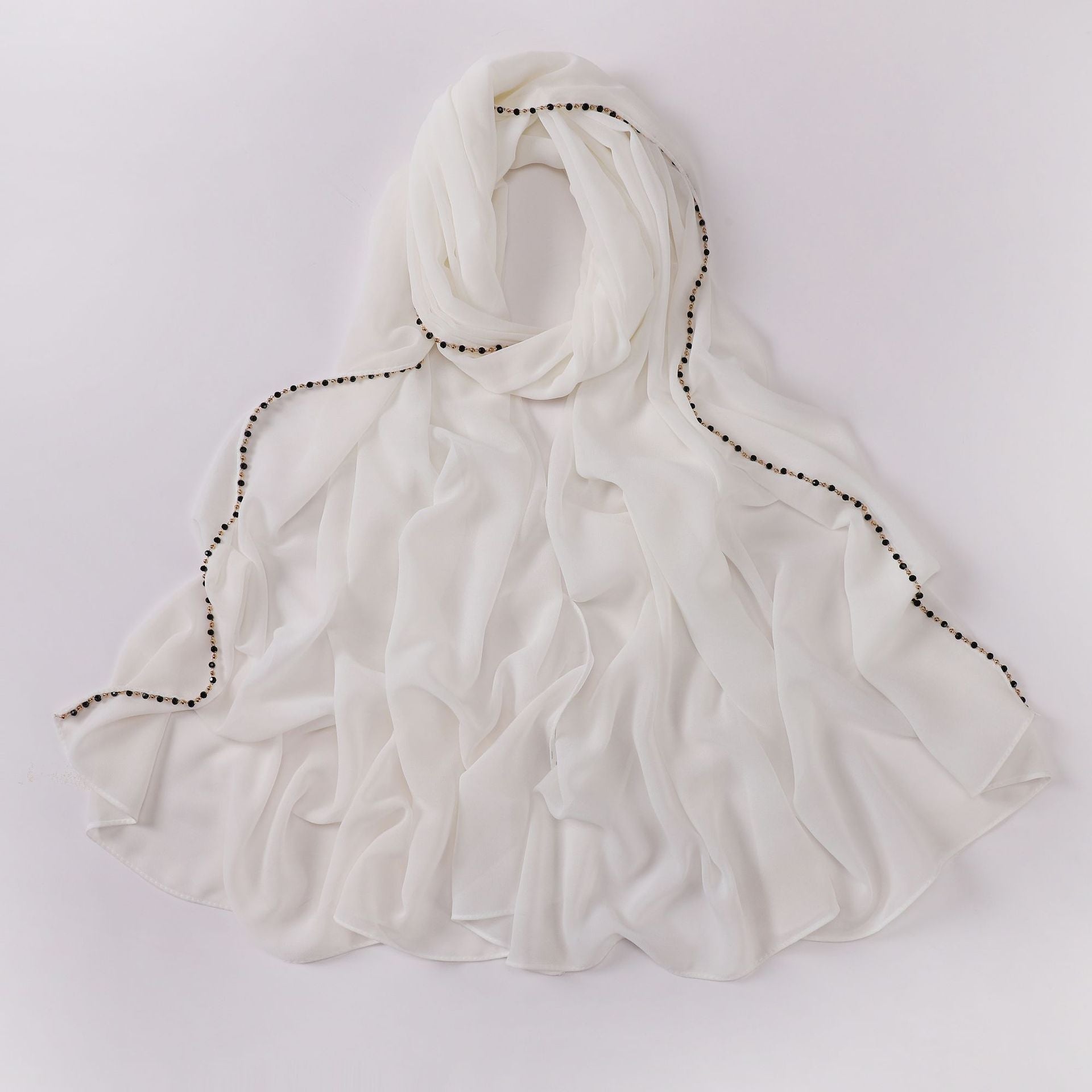 New copper chain, black crystal pearl chiffon scarf, yarn scarf, Middle East and Africa headscarf.