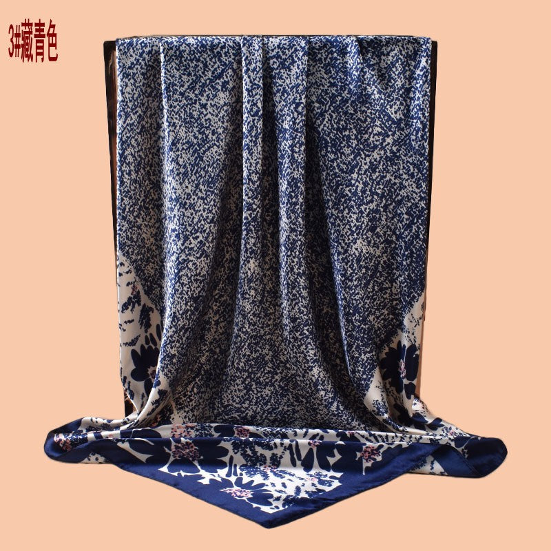 New 90cm satin classic flower edge printed square scarf with sunscreen bag head silk scarf decorative scarf