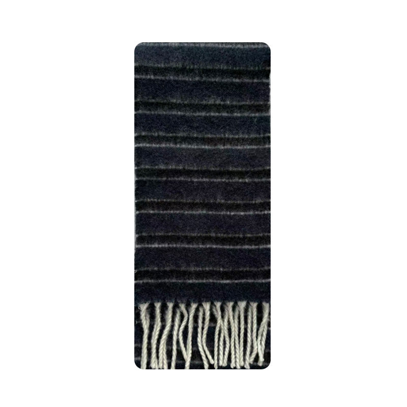 French designer 35% wool blended color striped scarf women's winter thickened atmosphere fringed scarf