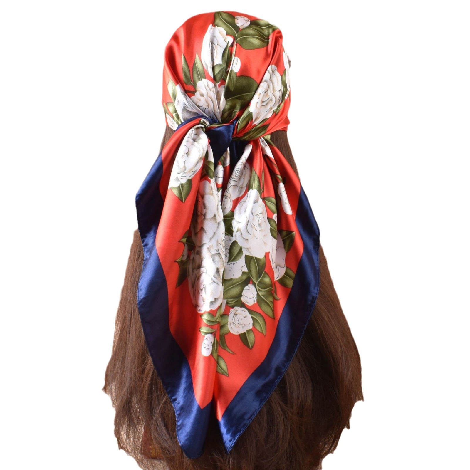 New 90cm-satin peony, flower-printed square scarf with sunscreen, head silk scarf decoration, scarf